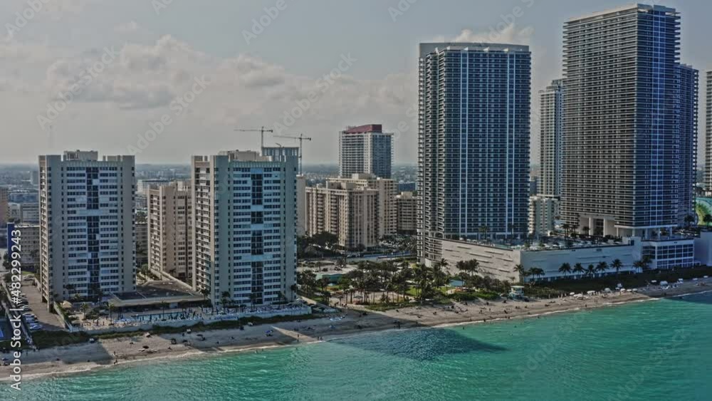 Hallandale Beach Florida Aerial v2 drone fly over luxury beachfront