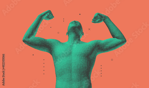 Champion raising both hands in the air as a true winner. Victory and freedom. Strong man raising hands up. Sport symbol. Leadership or workout bodybuilding concept. Vector illustration.