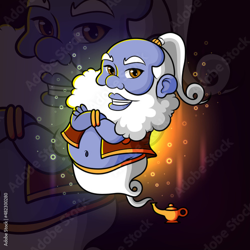 The blue genie is come on from the magical lamp esport logo design