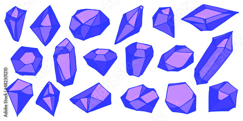Hand drawn crystals set. Geometric gems diamonds vector illustrations collection. Colorful shard of glass/piece of gold. For geology, jewelry store, decoration, game, web.
