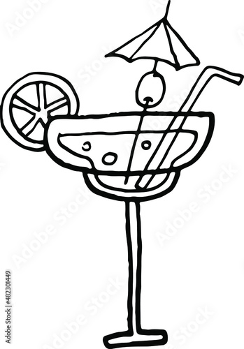 Tropical cocktail. Summer Doodle illustration on a white background.