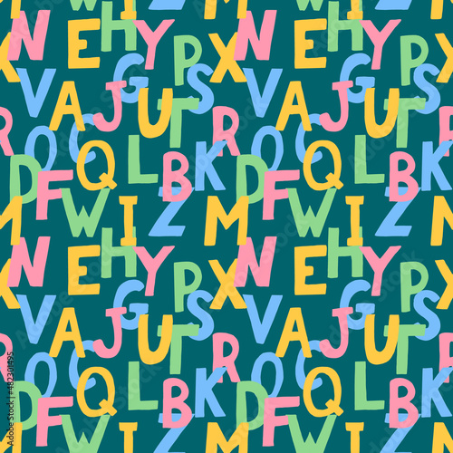 english alphabet kids seamless pattern hand drawn. vector. letters, written, font, numbers.