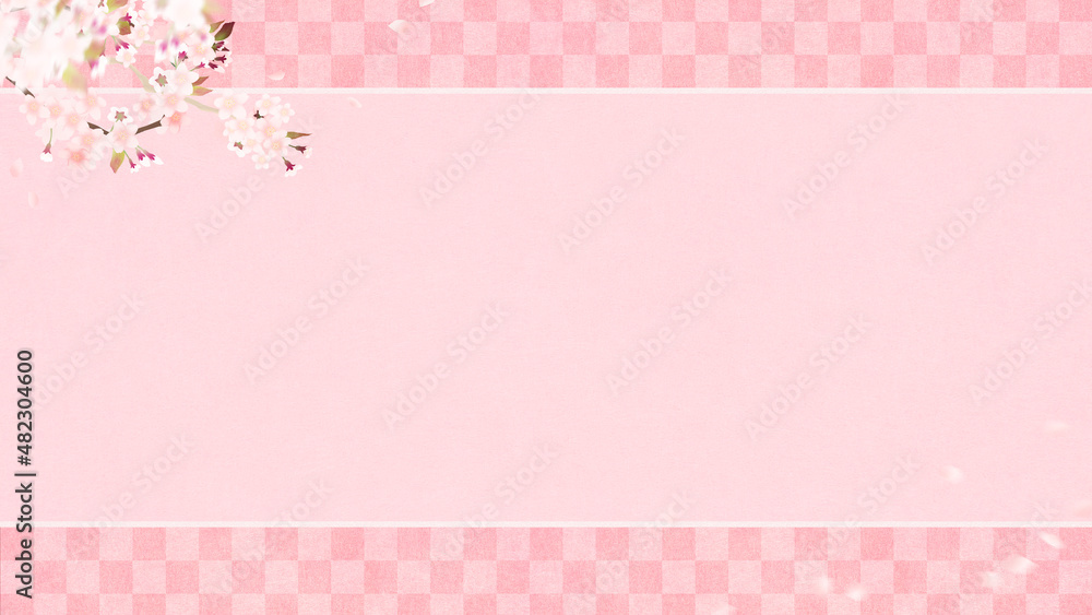 Oriental background material with cherry blossoms and traditional patterns Oriental background material with cherry blossoms and traditional patterns