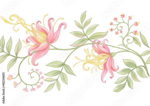 Herlioza decorative flowers and leaves in art nouveau style  vintage  old  retro style. Seamless pattern  background. Vector illustration.
