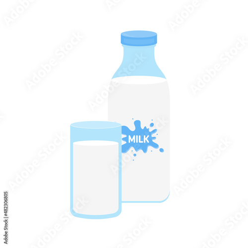 milk packing, glass of milk on white,dairy products background. Icon,Vector,illustration cartoon style.