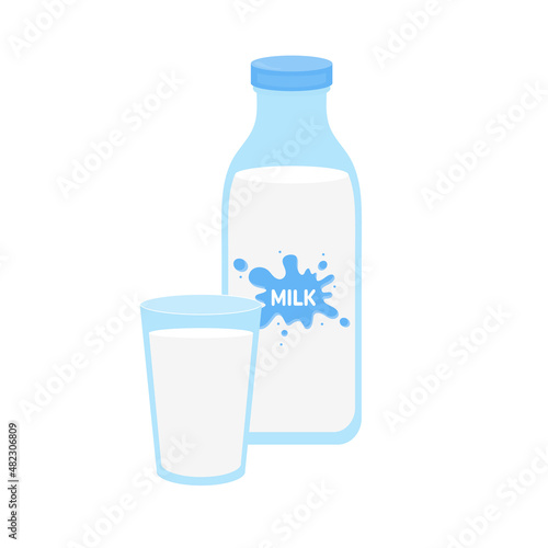milk packing, glass of milk on white,dairy products background. Icon,Vector,illustration cartoon style.