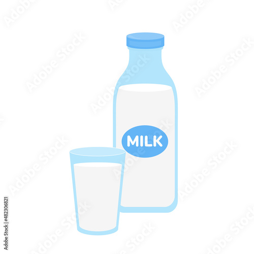 milk packing, glass of milk on white,dairy products background. Icon,Vector,illustration cartoon style.