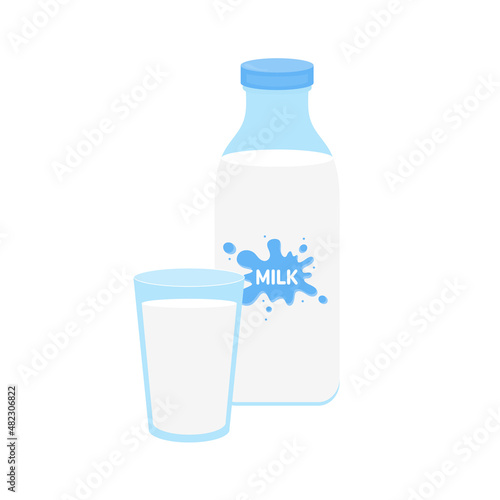 milk packing, glass of milk on white,dairy products background. Icon,Vector,illustration cartoon style.