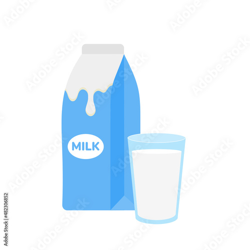 milk packing, glass of milk on white,dairy products background. Icon,Vector,illustration cartoon style.