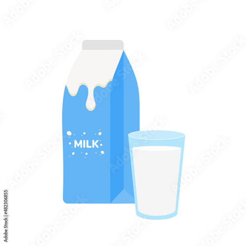milk packing, glass of milk on white,dairy products background. Icon,Vector,illustration cartoon style.