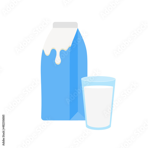 milk packing, glass of milk on white,dairy products background. Icon,Vector,illustration cartoon style.