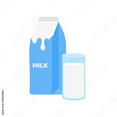 milk packing, glass of milk on white,dairy products background. Icon,Vector,illustration cartoon style.