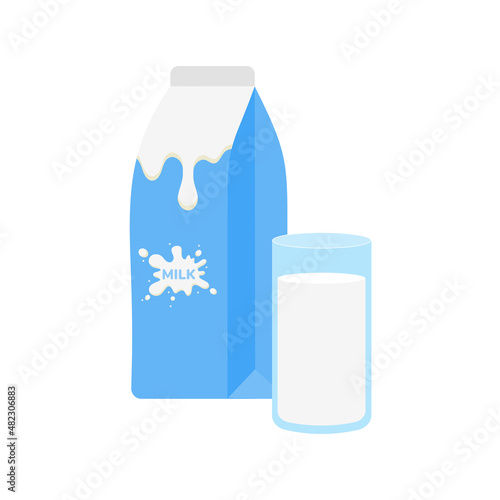milk packing, glass of milk on white,dairy products background. Icon,Vector,illustration cartoon style.