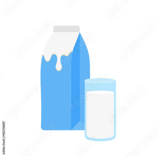 milk packing, glass of milk on white,dairy products background. Icon,Vector,illustration cartoon style.