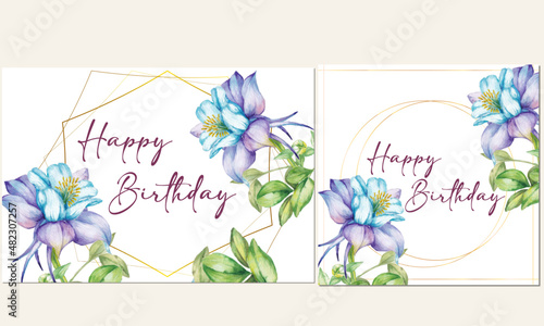 Foto set of birthday card designs with hand painted watercolor illustration of columb