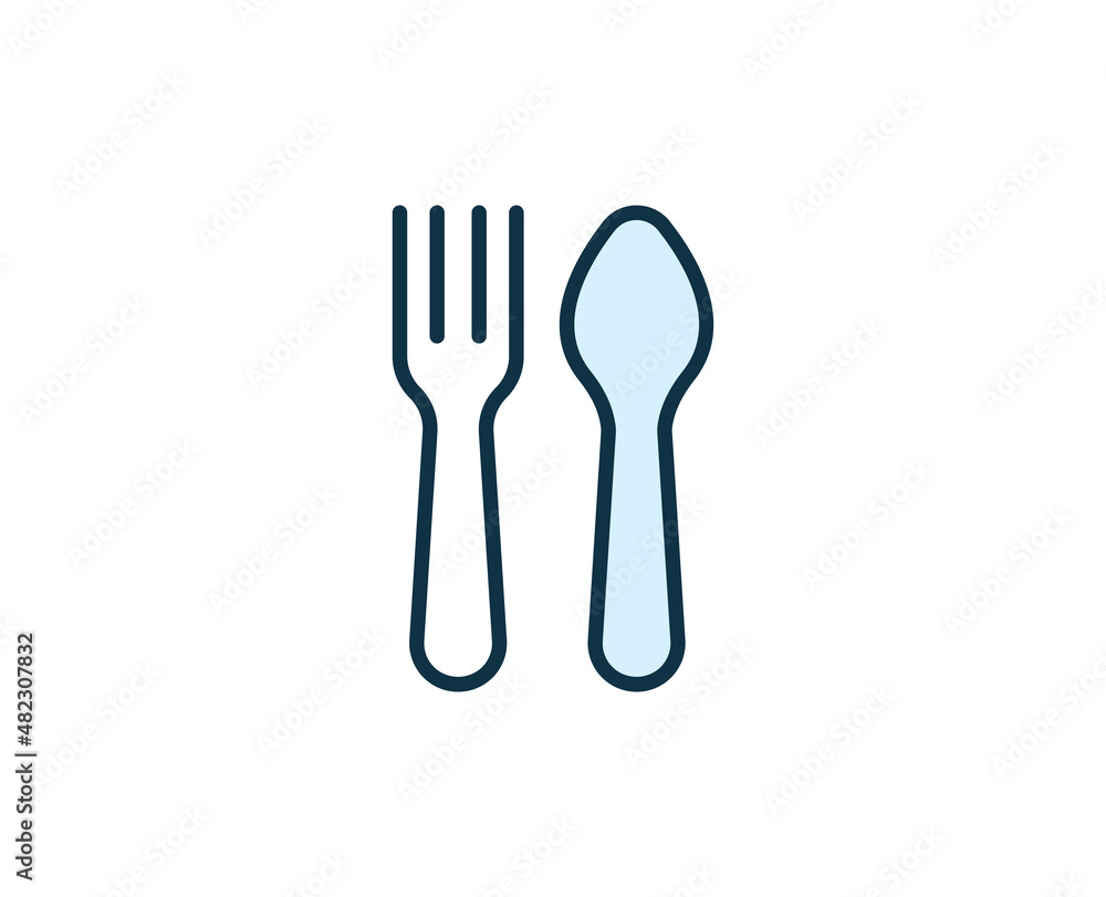 Fork and spoon line icon. High quality outline symbol for web design or mobile app. Thin line sign for design logo. Color outline pictogram on white background Fork and spoon line icon. High quality outline symbol for web design or mobile app. Thin line sign for design logo. Color outline pictogram on white background