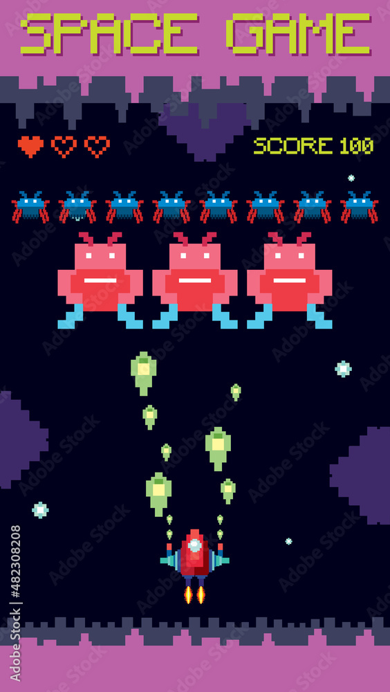 Naklejka premium Retro pixel space game interface