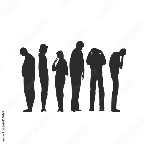 people silhouette. vector isolated image of a group of people. depressive emotions