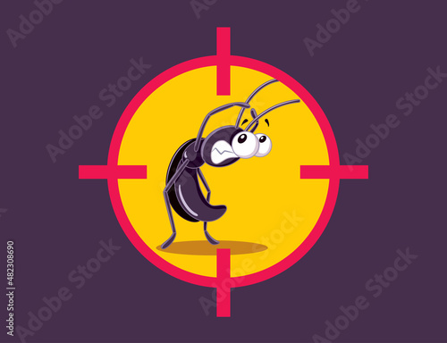 Scared Cartoon Cockroach with Target on Vector Illustration