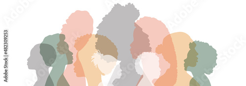 People stand side by side together. Flat vector illustration.