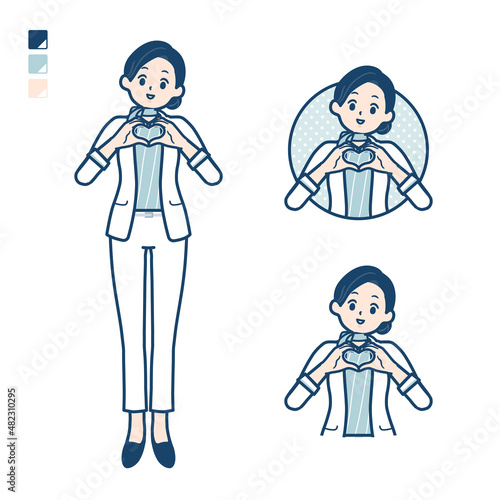 ビューティーアドバイザー女性が手でハートマークを作っているイラスト