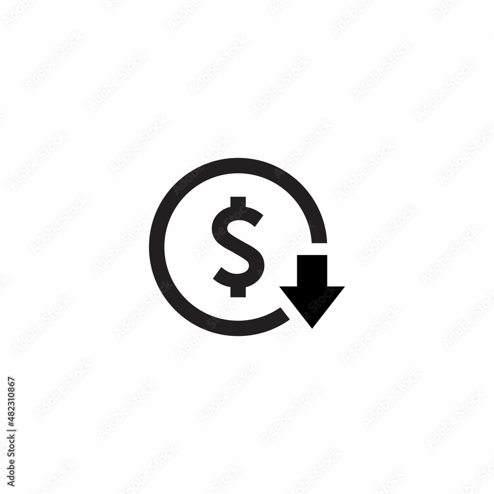 Dollar Cost Reduction Icon Vector in Line Style. Reduce Costs Sign Symbol Dollar Cost Reduction Icon Vector in Line Style. Reduce Costs Sign Symbol