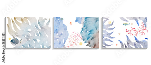 sea plants watercolor vector backgroud  