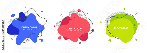 Modern liquid irregular amoeba blob shape abstract elements graphic flat style design fluid vector illustration set banner simple shape template for presentation, flyer, isolated on white background