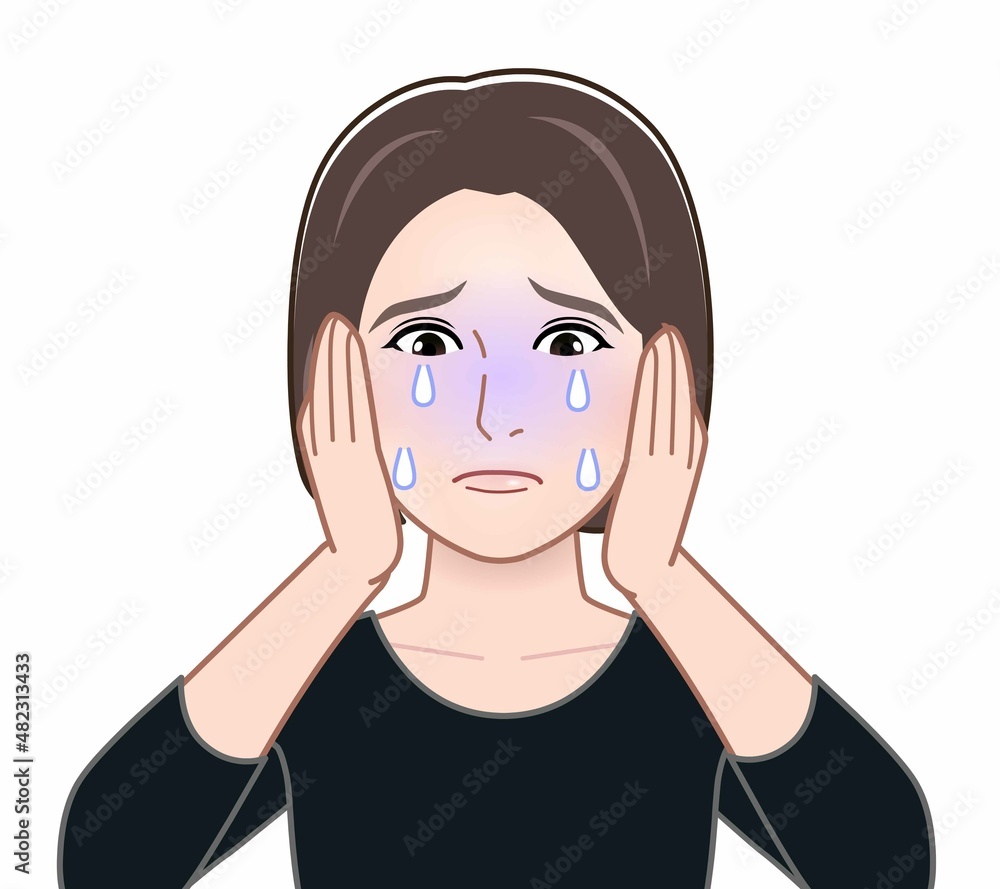 頭を抱えてなく人