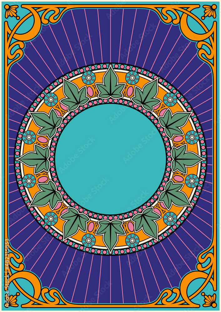 Psychedelic Art Nouveau Background, Pattern, Template for Retro Posters