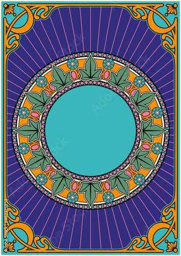 Psychedelic Art Nouveau Background, Pattern, Template for Retro Posters, Covers, Illustration. 1900s - 1920s Decorative Mosaic Ornament, 1960s Psychedelic Colors