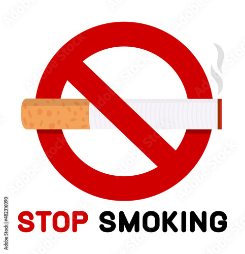 Cigarette butt No Smoking Sign with text