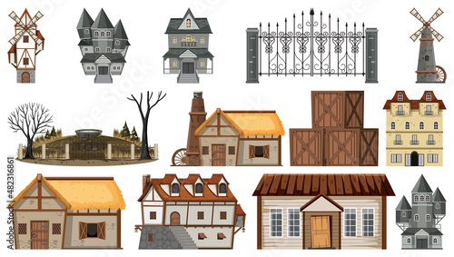 Set of abandoned houses and buildings