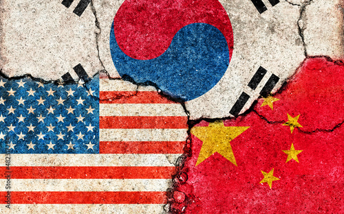 Photography Grunge flags illustration of three countries with conflict and political problem