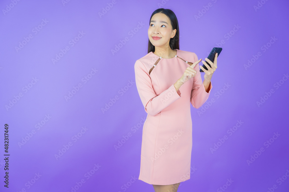 Portrait beautiful young asian woman smile with smart mobile phone Portrait beautiful young asian woman smile with smart mobile phone