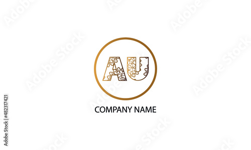 Letter AU or UA logo in circle abstract monogram vector logo template