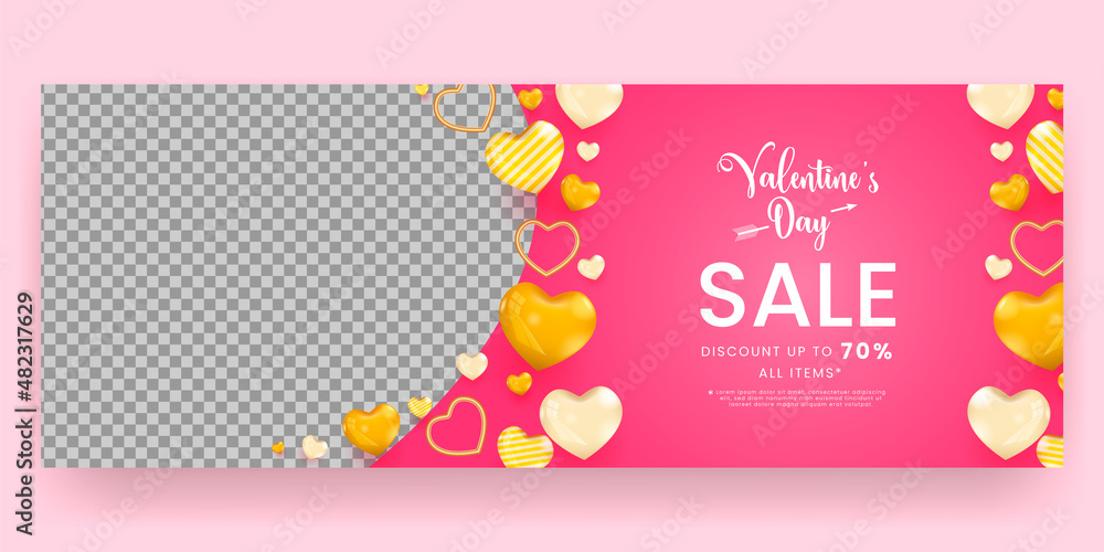 realistic 3d valentine's day horizontal banner
