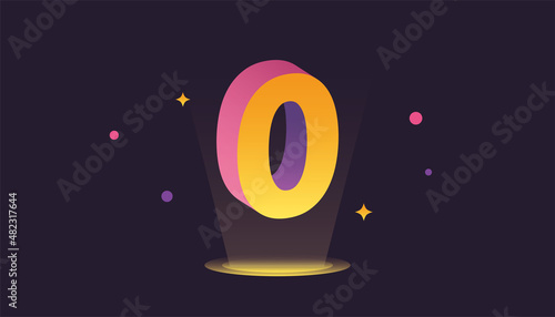 Number zero, Vector isometric style illustration, 3D gradient color