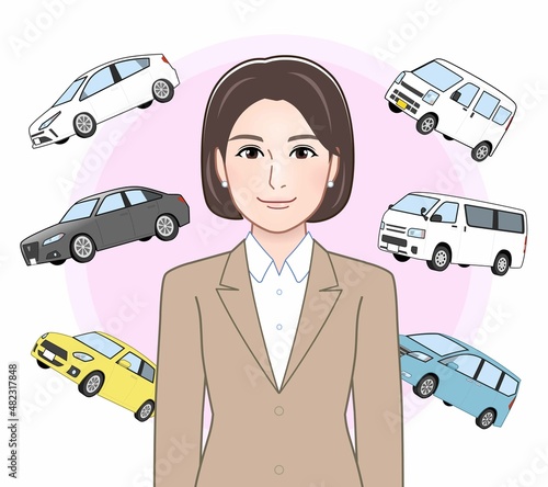 いろいろな車を選ぶ主婦