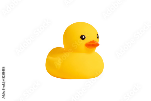 Fotobehang Yellow rubber duck toy isolated on white background.