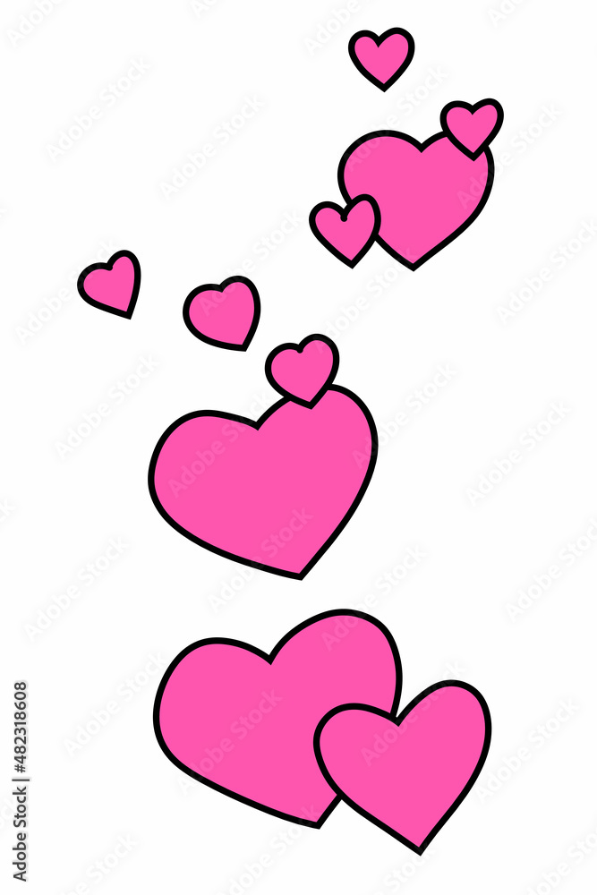 Pink heart with outline. Cartoon love hearts set. Valentine's day decoration. Stock vector flat illustration on a white background. Pink heart with outline. Cartoon love hearts set. Valentine's day decoration. Stock vector flat illustration on a white background.