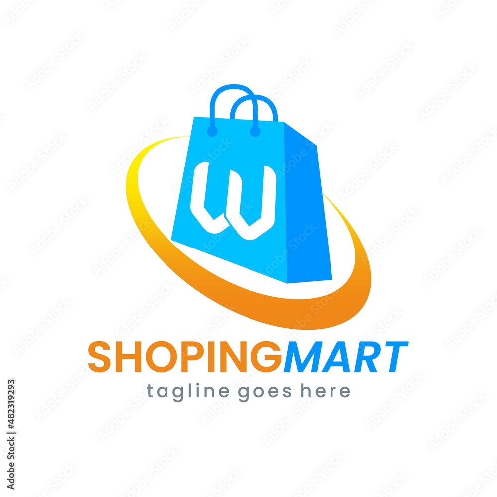 Letter W Shop Bag Logo Design Stock Vector | Adobe Stock