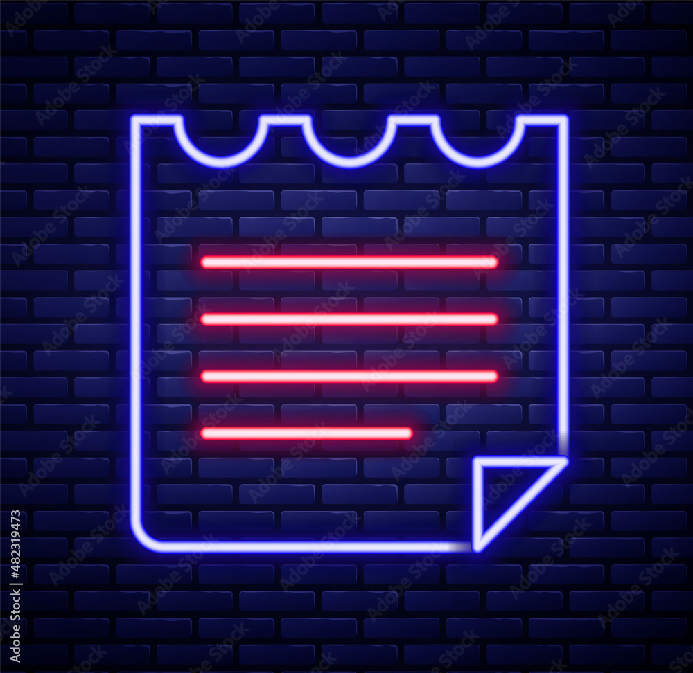 Glowing neon line Notebook icon isolated on brick wall background. Spiral notepad icon. School notebook. Writing pad. Diary for school. Colorful outline concept. Vector Glowing neon line Notebook icon isolated on brick wall background. Spiral notepad icon. School notebook. Writing pad. Diary for school. Colorful outline concept. Vector