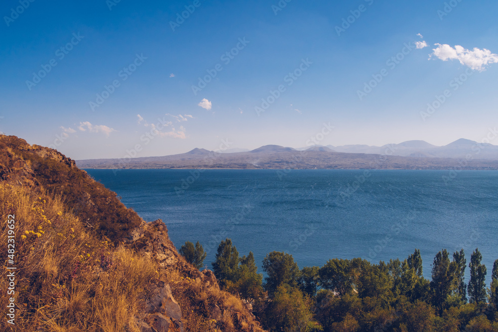 Beautiful autumn view of Sevan lake with blue water, Sevan, Armenia