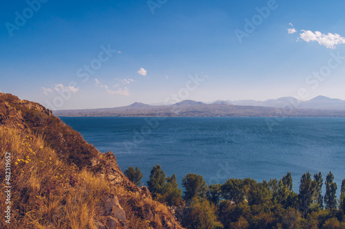 Beautiful autumn view of Sevan lake with blue water, Sevan, Armenia