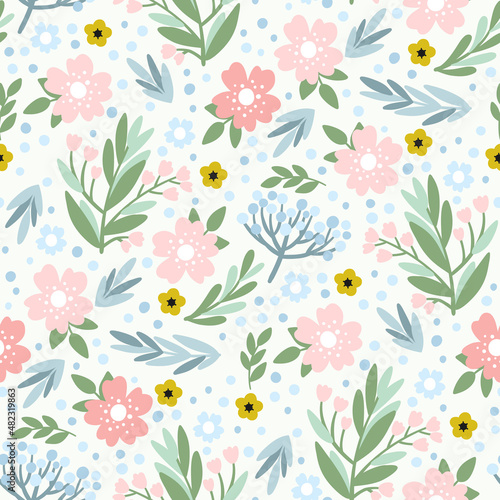 Garden flower cute seamless pattern