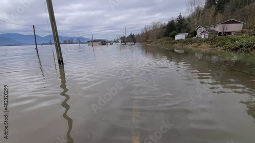 video of flood inundated the highway. Historical and disastrous floods of the city of Abbotsford in the province of British Columbia in Canada in November 2021 photo