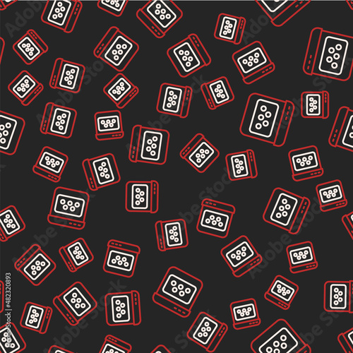 Line Taxi mobile app icon isolated seamless pattern on black background. Mobile application taxi. Vector