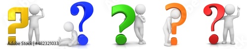 Asking man with question marks red blue green yellow orange multi colored 3d