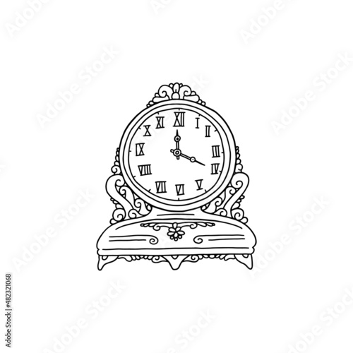 Vintage mantel clock hand drawn icon doodle vector illustration isolated.